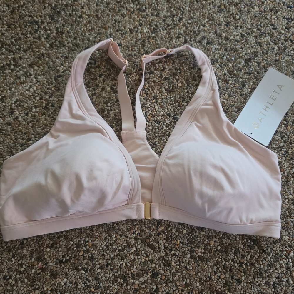 Athleta Powervita Junction Bra Pink Front Closure Low Support Large 161290